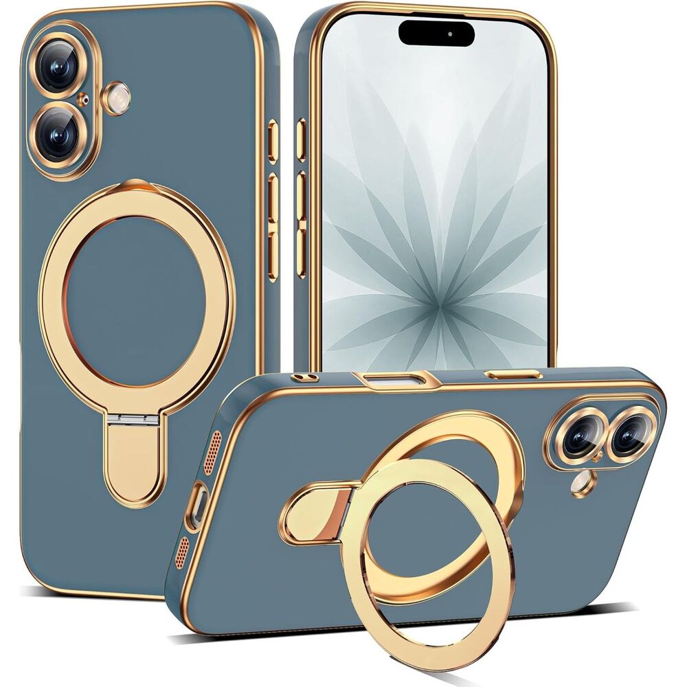 Magnetic Ring Stand Case for iPhone 16 Electroplated Soft TPU Cover Green